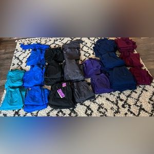 Purple Label scrubs. Pants are XS Tall and all tops and Jackets are Medium.